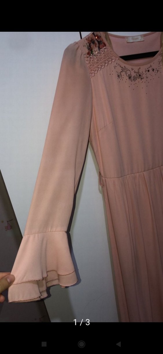 Yavruağzı Nakışlı Uzun Bohem Elbise - Görsel 3