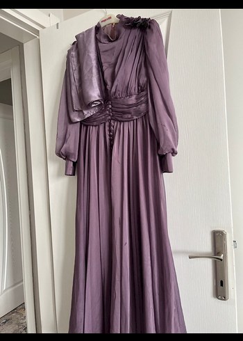 Uzun Mor Drapeli Kadın Abiye Elbise - Görsel 2