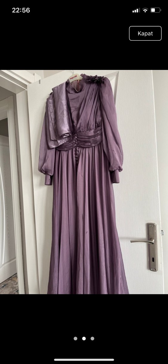 Uzun Mor Drapeli Kadın Abiye Elbise - Görsel 2