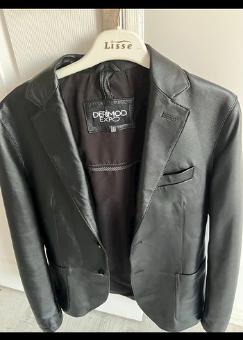 Kadın Siyah Deri Ceket Notched Lapel - Görsel 2