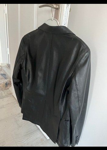 Kadın Siyah Deri Ceket Notched Lapel - Görsel 3