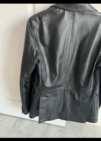 Kadın Siyah Deri Ceket Notched Lapel - Görsel 4