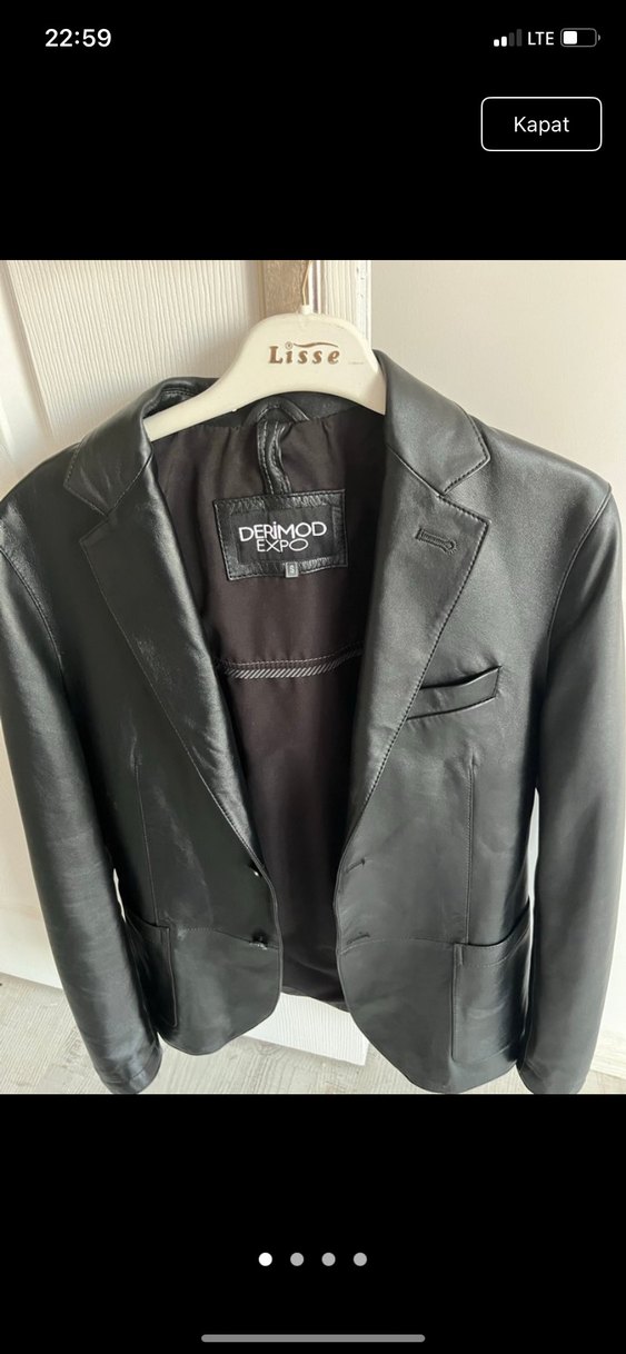 Kadın Siyah Deri Ceket Notched Lapel - Görsel 2