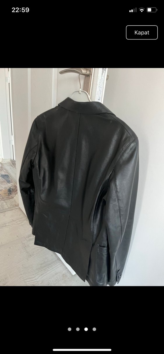 Kadın Siyah Deri Ceket Notched Lapel - Görsel 3