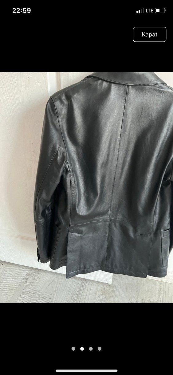 Kadın Siyah Deri Ceket Notched Lapel - Görsel 4