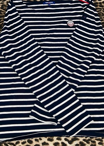 Düğmeli Beyaz Çizgili Anne  Uzun KolluKazak - Görsel 3