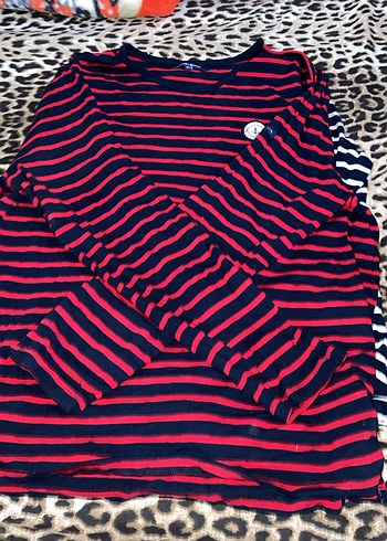 Düğmeli Beyaz Çizgili Anne  Uzun KolluKazak - Görsel 2