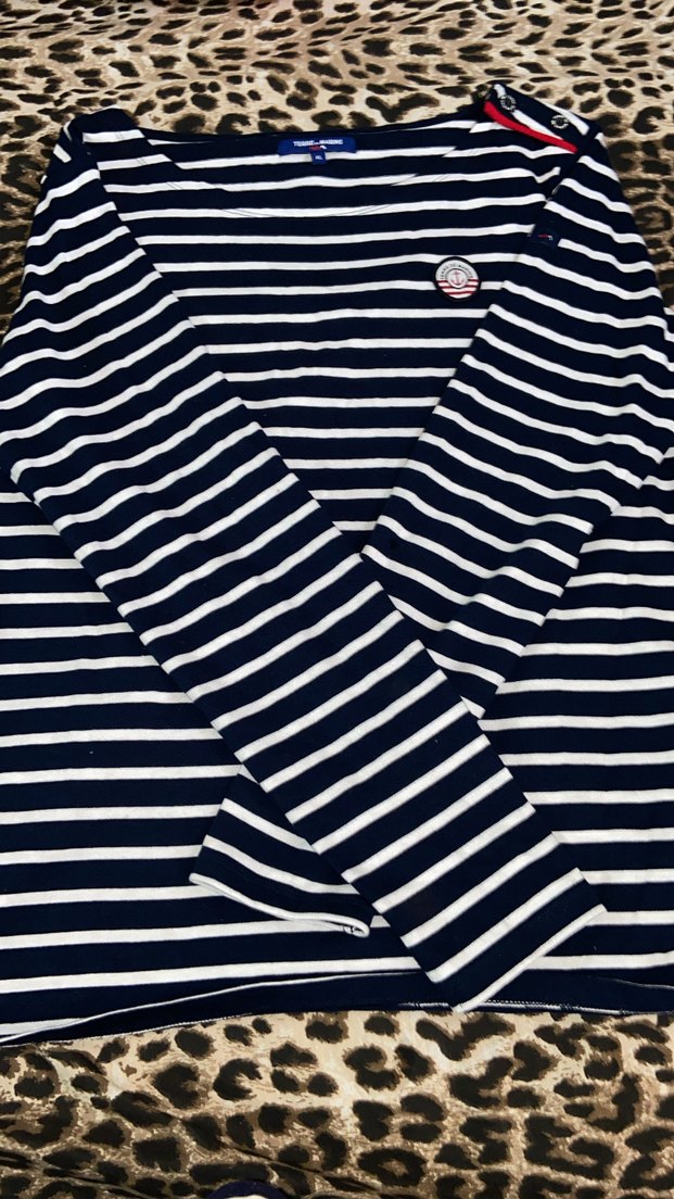 Düğmeli Beyaz Çizgili Anne  Uzun KolluKazak - Görsel 3