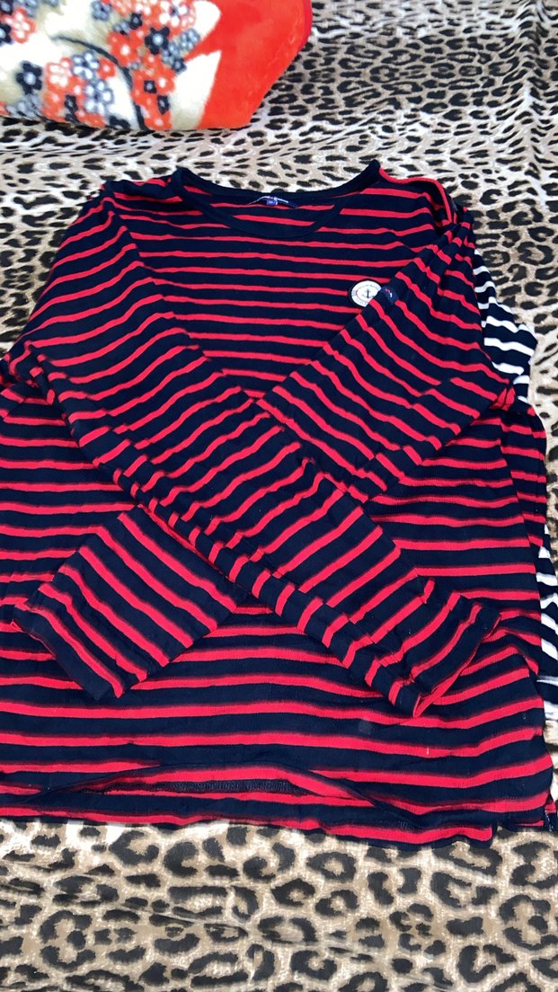 Düğmeli Beyaz Çizgili Anne  Uzun KolluKazak - Görsel 2