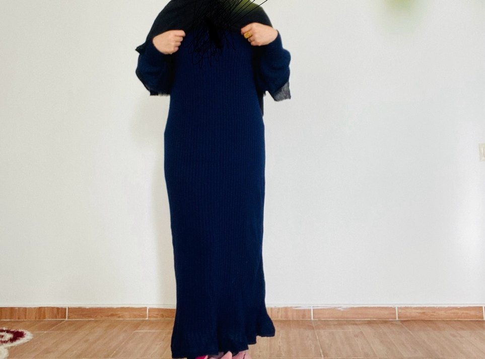 Lacivert Piliseli Uzun Elbise - Görsel 3