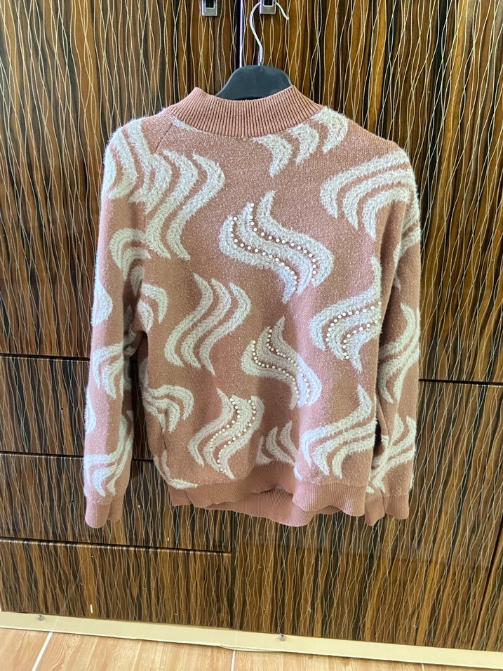 Bohem Tarz Pastel Kahverengi Uzun Kollu Kazak - Görsel 2