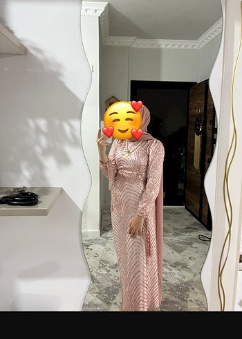 Diğer Pembe Drape Detaylı Uzun Kadın Elbise