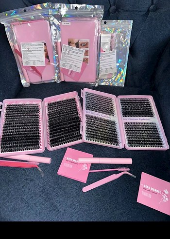Pembe Takma Kirpik Seti ve Uygulama Araçları