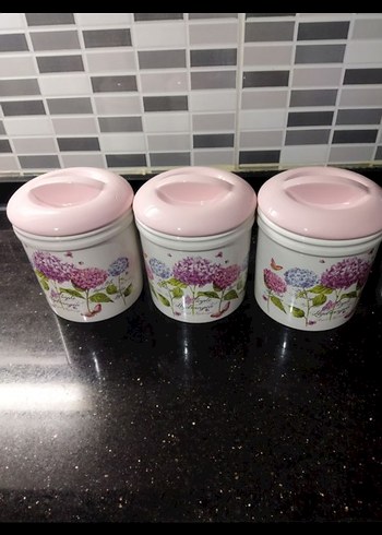 Pembe Kapaklı Çiçek Desenli Mutfak Kavanoz Seti - Görsel 5