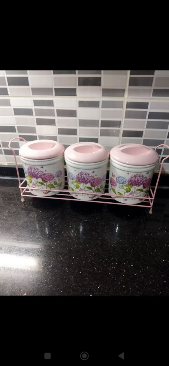 Pembe Kapaklı Çiçek Desenli Mutfak Kavanoz Seti - Görsel 2