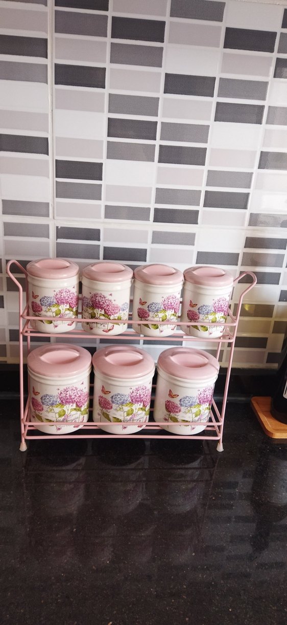 Pembe Kapaklı Çiçek Desenli Mutfak Kavanoz Seti - Görsel 3