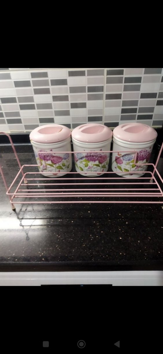 Pembe Kapaklı Çiçek Desenli Mutfak Kavanoz Seti - Görsel 4