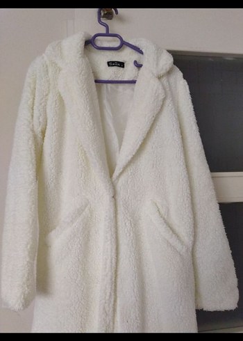 Beyaz Midi Boy Kürklü Kadın Kaban - Görsel 2