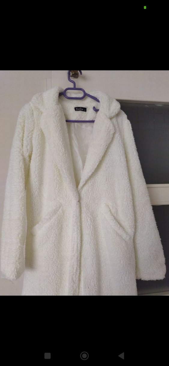 Beyaz Midi Boy Kürklü Kadın Kaban - Görsel 2