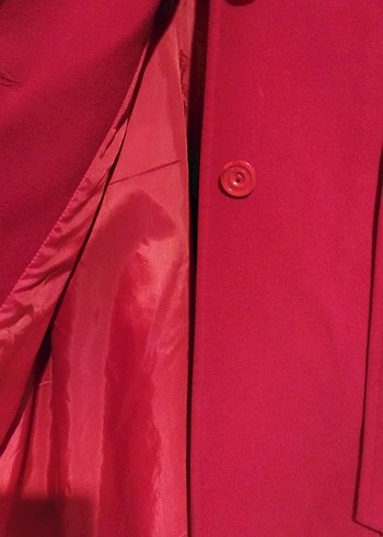 Kırmızı Uzun Kadın Kaban - Görsel 4