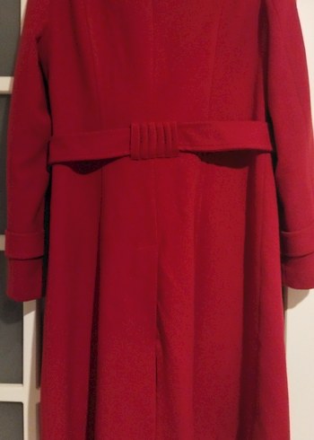 Kırmızı Uzun Kadın Kaban - Görsel 5