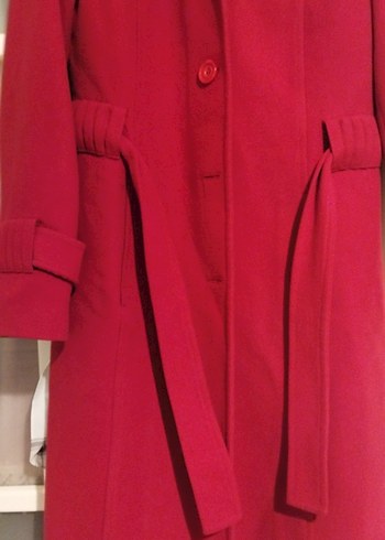 Kırmızı Uzun Kadın Kaban - Görsel 3