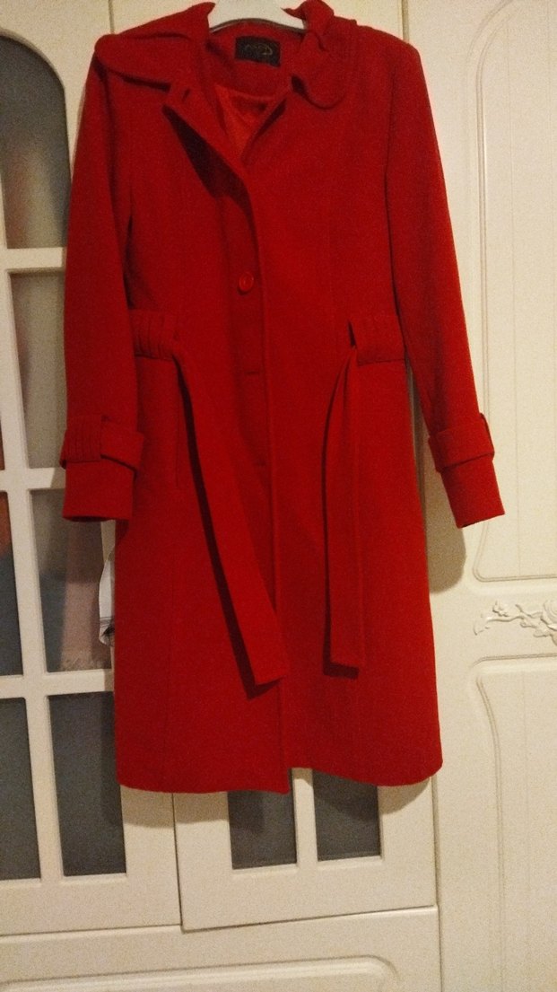 Kırmızı Uzun Kadın Kaban - Görsel 2