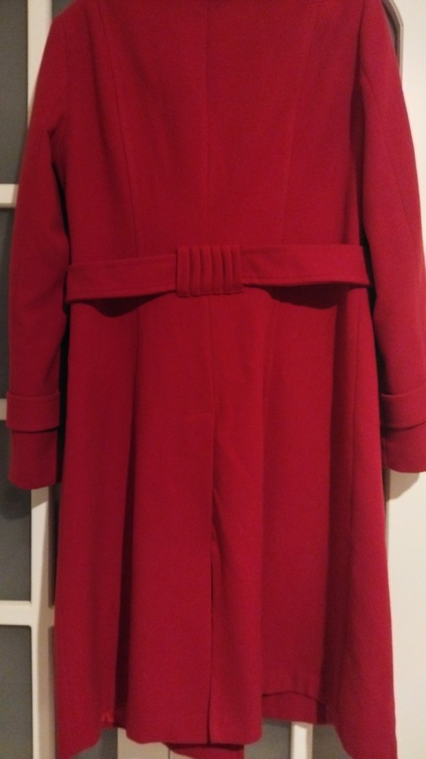 Kırmızı Uzun Kadın Kaban - Görsel 5