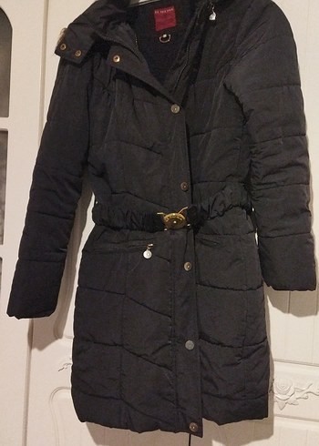 Kadın Siyah Kemerli Uzun Kış Montu - Görsel 3