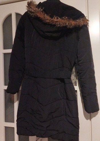 Kadın Siyah Kemerli Uzun Kış Montu - Görsel 4