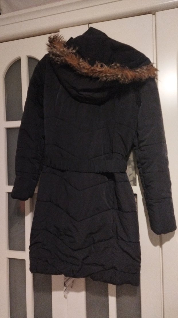 Kadın Siyah Kemerli Uzun Kış Montu - Görsel 4