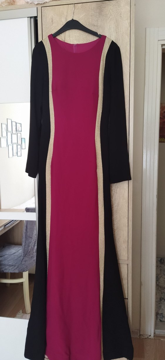 Bordo Uzun Kollu Drapeli Kadın Elbise - Görsel 2