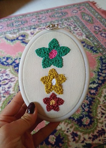 Bohem El İşi Nakışlı Çiçekli Dekoratif Çerçeve - Görsel 3