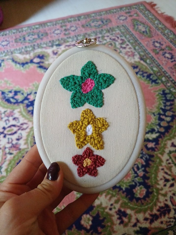 Bohem El İşi Nakışlı Çiçekli Dekoratif Çerçeve - Görsel 3