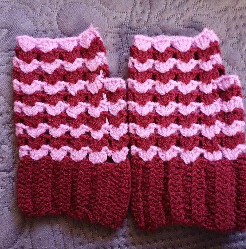 Bordo Pembe Örgü Kadın Eldiven - Görsel 2