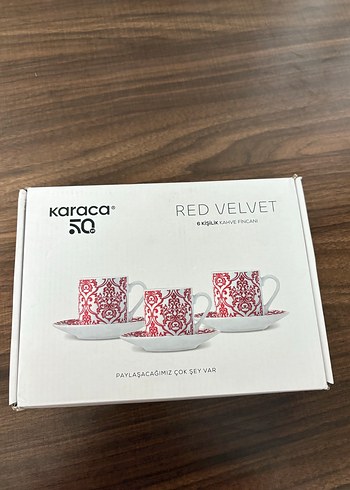 Beden kırmızı Renk Karaca Red Velvet 6 Kişilik Kahve Fincanı Seti 90 ml