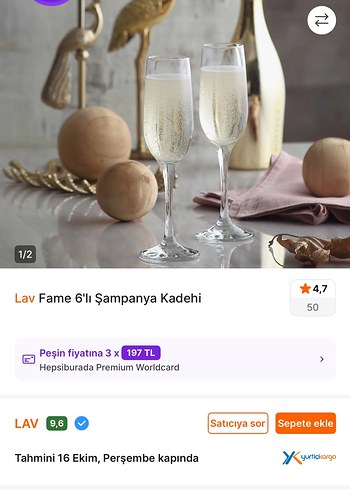 Lav Fame 6'lı Şampanya Kadehi Seti