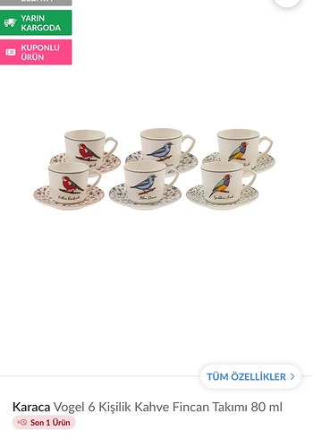 Karaca Karaca vogel Kuş Desenli 6kişilik Fincan Seti