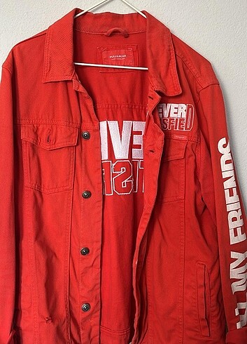 Pull and Bear Kırmızı kot ceket