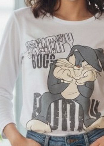 Beyaz Pamuklu Baskılı T-shirt - Görsel 2