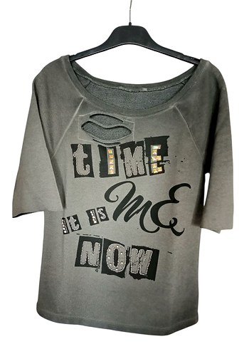 Gri Payetli Kısa Kollu Kadın Sweatshirt - Görsel 2