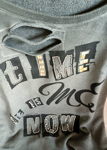 Gri Payetli Kısa Kollu Kadın Sweatshirt - Görsel 4