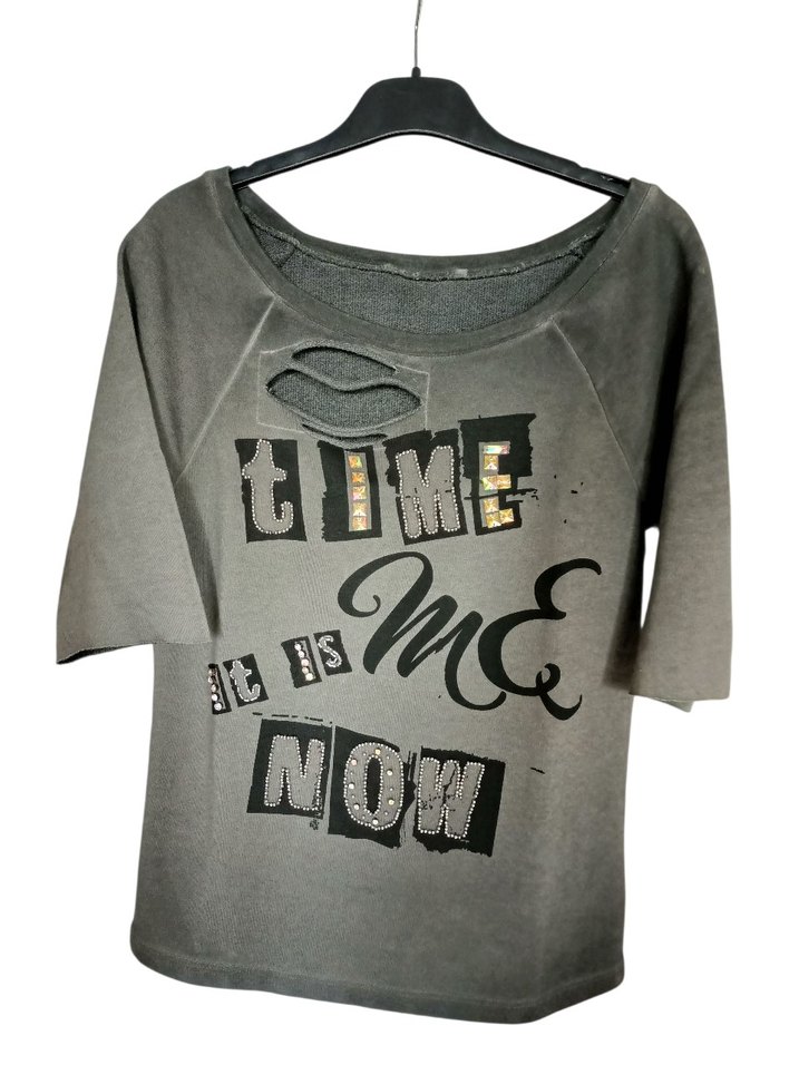 Gri Payetli Kısa Kollu Kadın Sweatshirt - Görsel 2