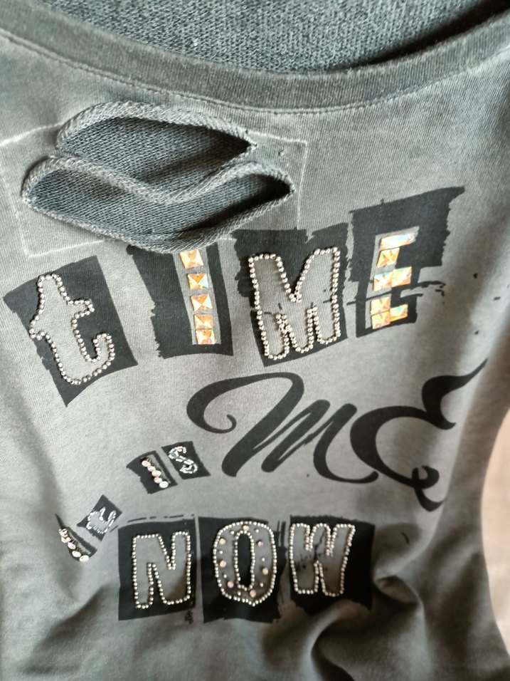 Gri Payetli Kısa Kollu Kadın Sweatshirt - Görsel 4