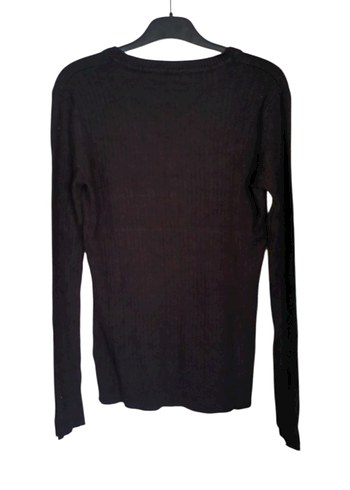 Düğmeli V Yaka Siyah Triko Kazak - Görsel 3