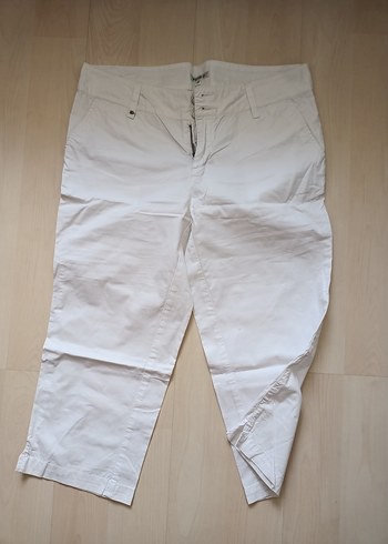 Kadın Beyaz Pamuklu Midi Kumaş Pantolon - Görsel 3