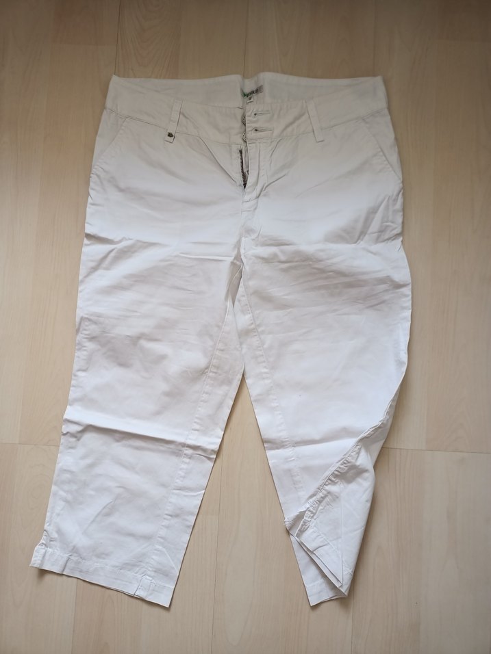 Kadın Beyaz Pamuklu Midi Kumaş Pantolon - Görsel 3