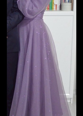 Parlak Mor Drapeli Uzun Abiye Elbise - Görsel 2