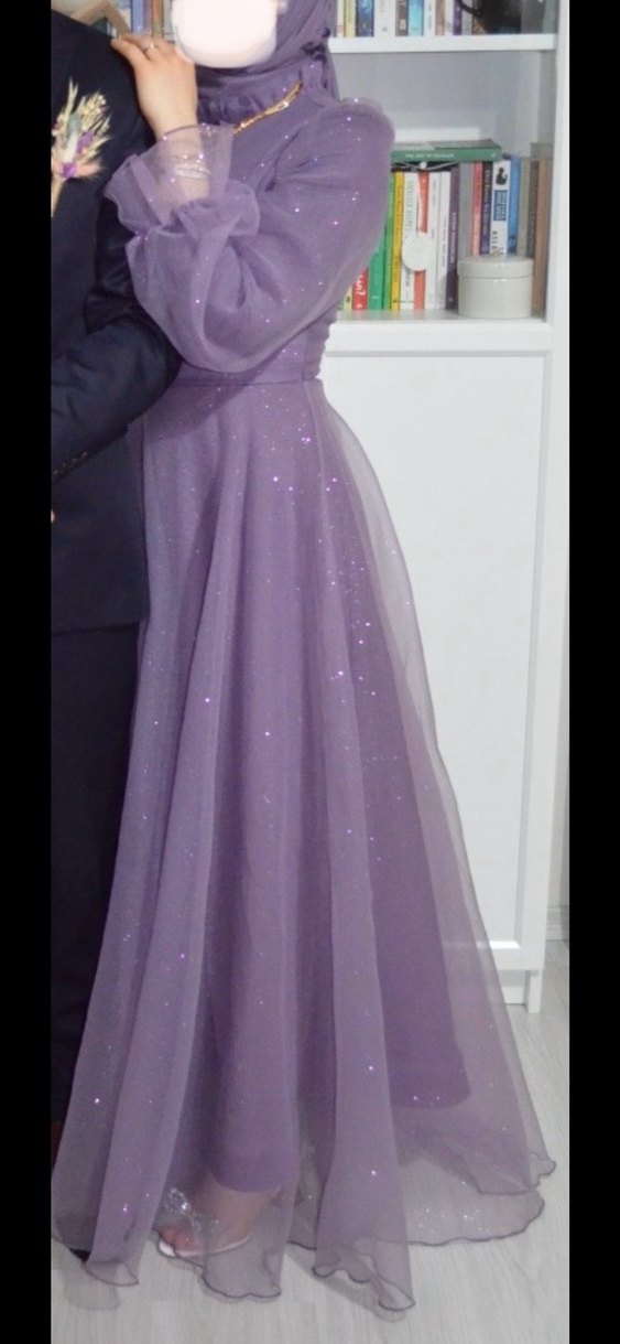 Parlak Mor Drapeli Uzun Abiye Elbise - Görsel 2