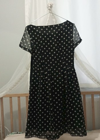 Siyah Puantiyeli Midi Vintage Elbise - Görsel 4